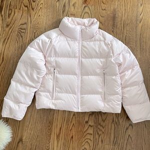 Tory Sport Cropped Performance Down Puffer Satin Pink Size S